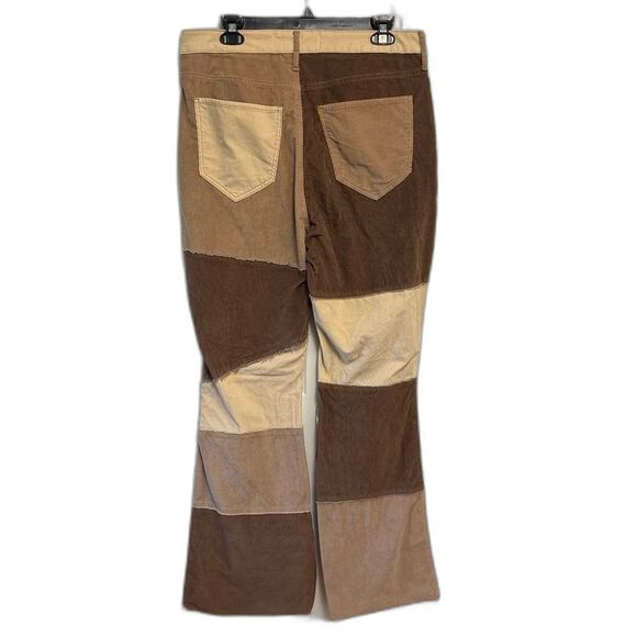 SOCIAL TOURIST Patchwork Corduroy Flare Jeans Bell Bottoms Size 32 Brown Tan - Picture 2 of 10